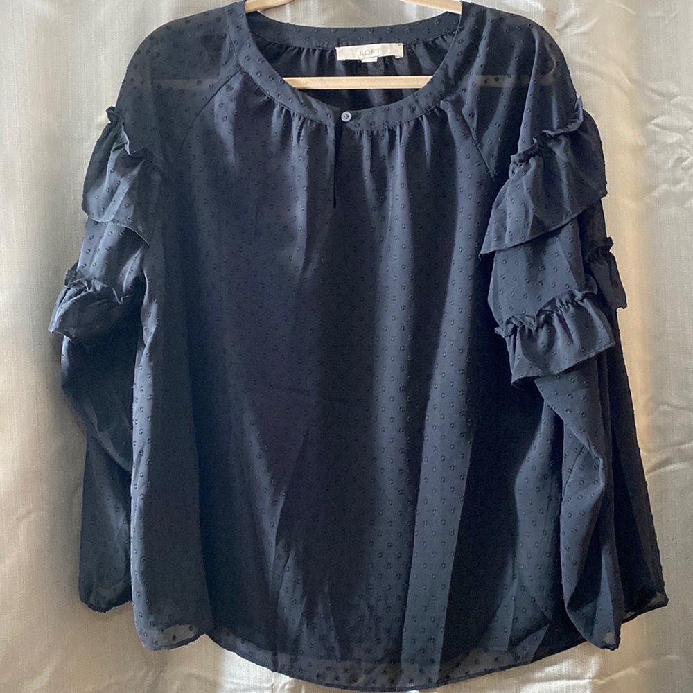 Loft black sheer ruffle top